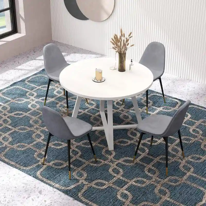 Ensemble de salle à manger rond 5 pièces Evatt de Roundhill Furniture, table ronde à tréteaux avec 4 chaises élégantes