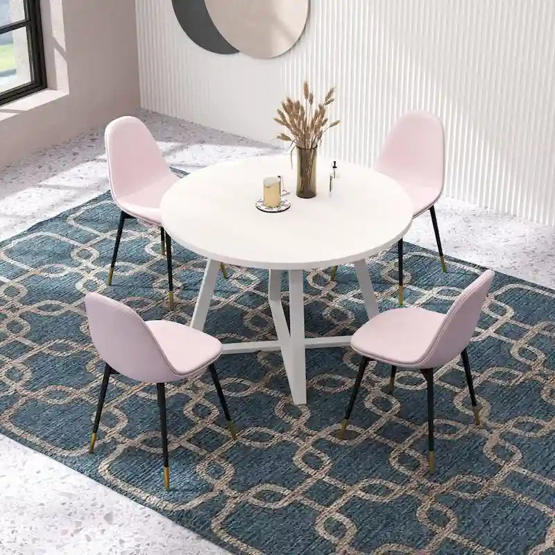 Ensemble de salle à manger rond 5 pièces Evatt de Roundhill Furniture, table ronde à tréteaux avec 4 chaises élégantes