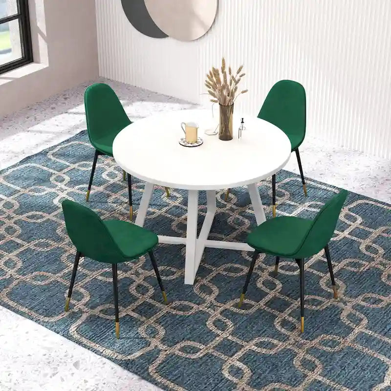 Ensemble de salle à manger rond 5 pièces Evatt de Roundhill Furniture, table ronde à tréteaux avec 4 chaises élégantes