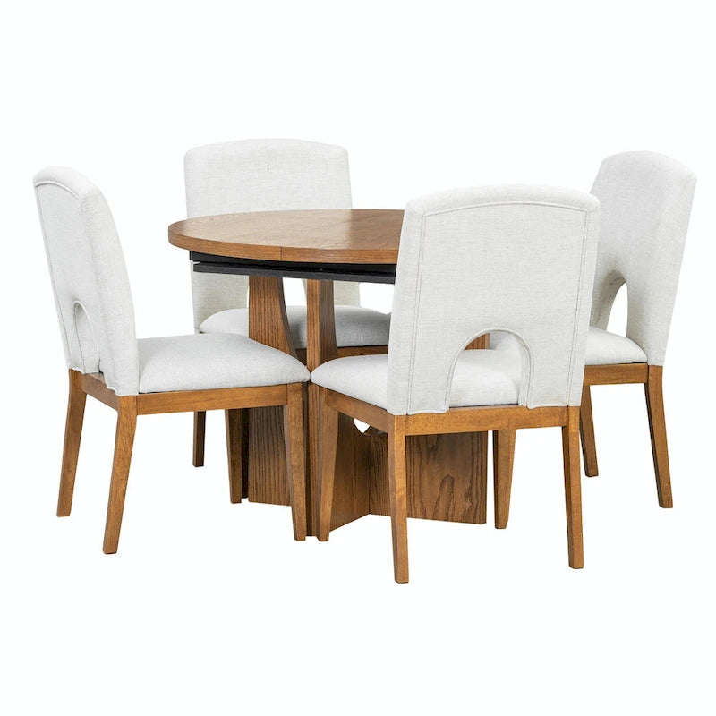 Ensemble de salle à manger rond moderne 5 pièces avec rallonge amovible de 16,2 pouces