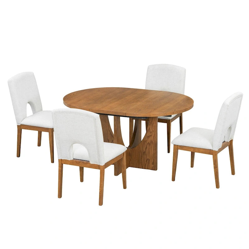 Ensemble de salle à manger rond moderne 5 pièces avec rallonge amovible de 16,2 pouces