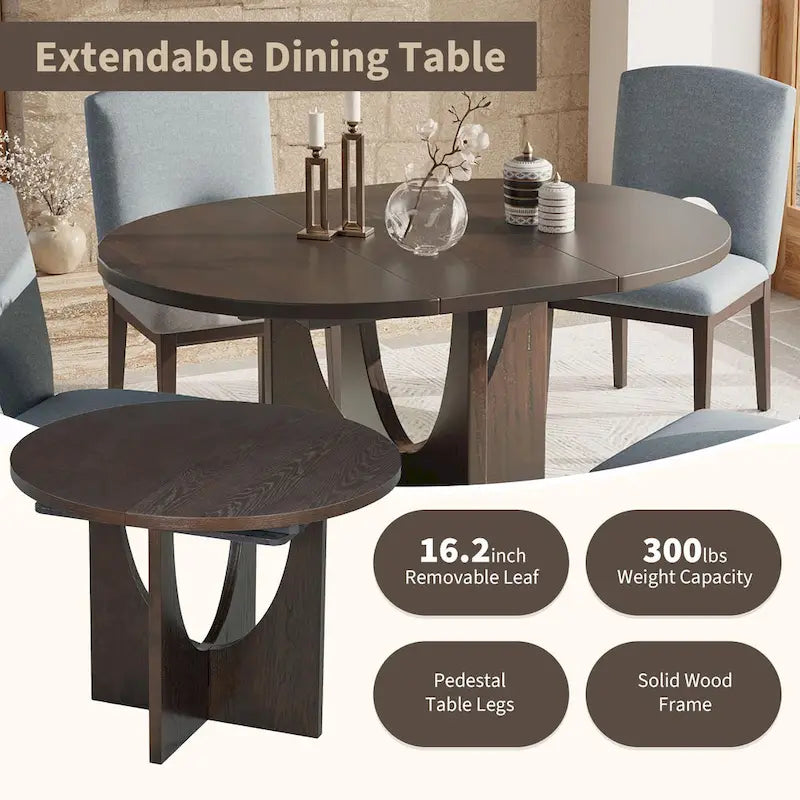 Ensemble de salle à manger rond moderne 5 pièces avec rallonge amovible de 16,2 pouces