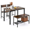 Ensemble de salle à manger 4 pièces, table rustique, 2 chaises, banc, étagère de rangement