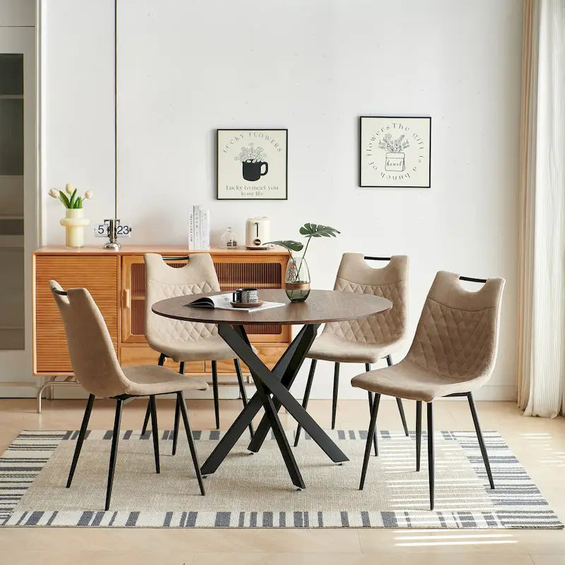 Ensemble de salle à manger 5 pièces, table à manger avec pieds en métal de style moderne pour 4 à 6 personnes avec plateau en MDF, table de salle à manger sur pied.