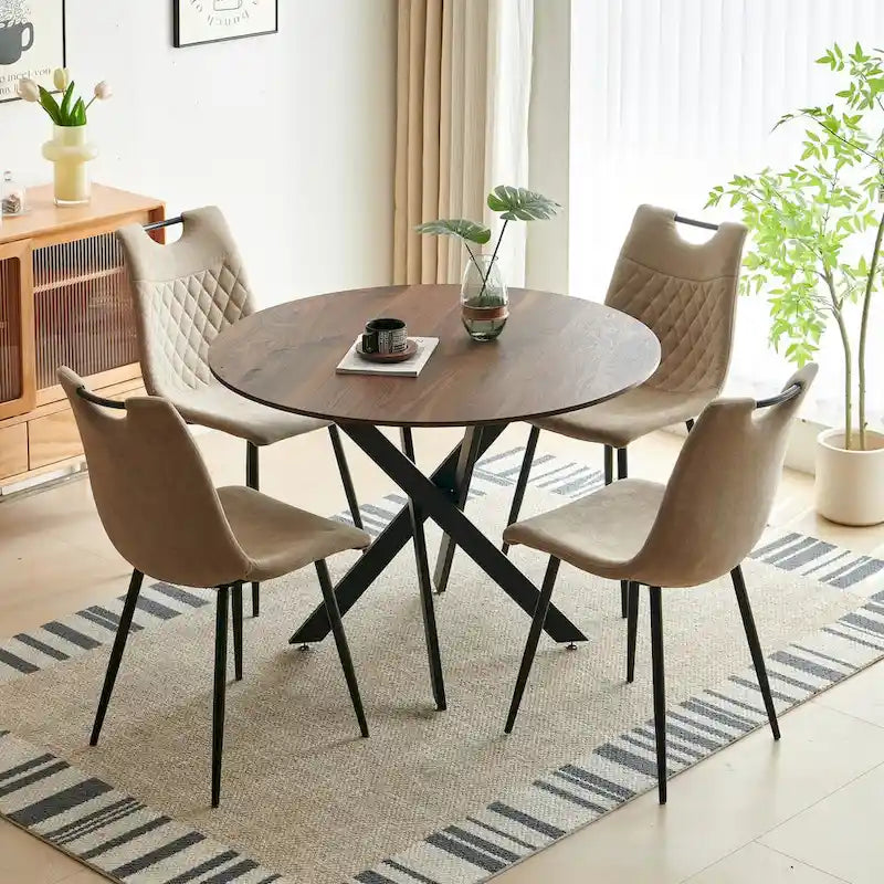 Ensemble de salle à manger 5 pièces, table à manger avec pieds en métal de style moderne pour 4 à 6 personnes avec plateau en MDF, table de salle à manger sur pied.