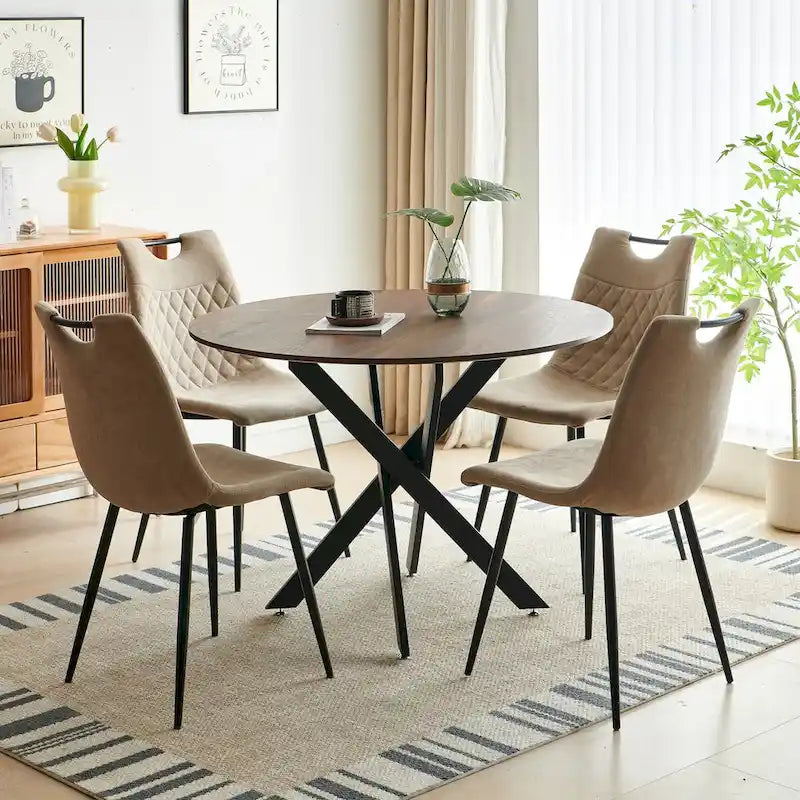 Ensemble de salle à manger 5 pièces, table à manger avec pieds en métal de style moderne pour 4 à 6 personnes avec plateau en MDF, table de salle à manger sur pied.