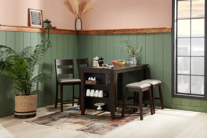 Table de salle à manger hauteur comptoir avec étagères intégrées, 60 po L