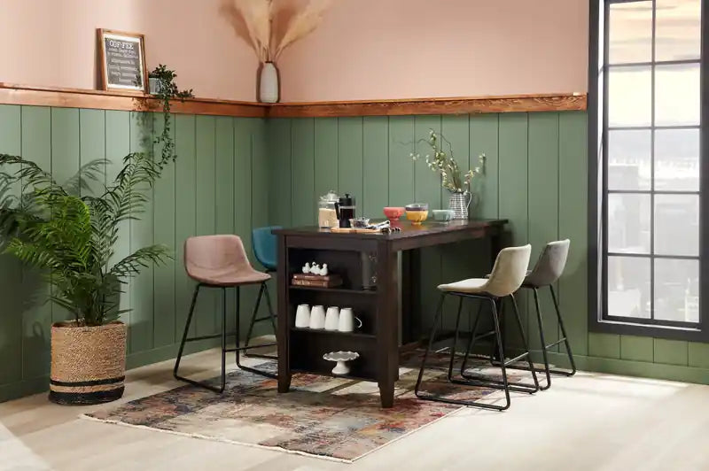 Table de salle à manger hauteur comptoir avec étagères intégrées, 60 po L