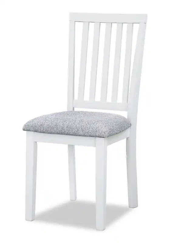 Bryn Dining Chair with Fabric Seat, Slat-Back  White and Grey