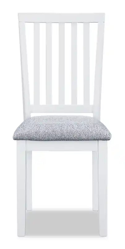 Chaise de salle à manger Bryn avec assise en tissu, dossier à lattes blanc et gris