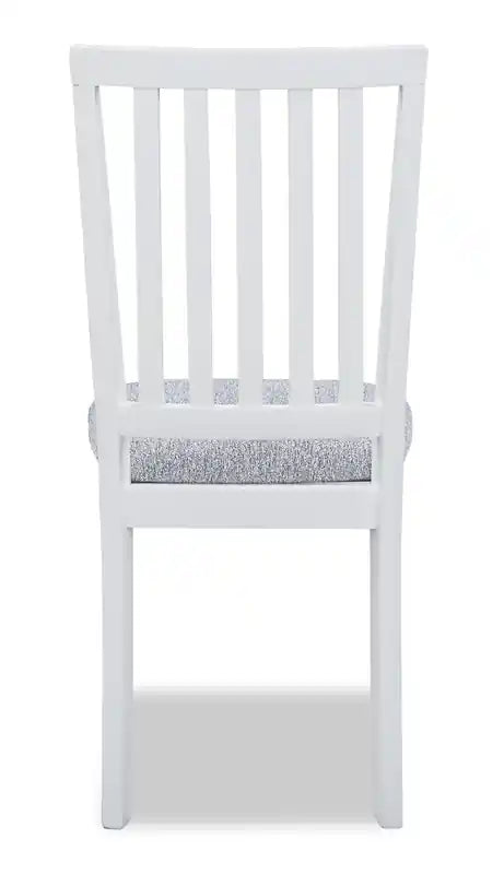 Chaise de salle à manger Bryn avec assise en tissu, dossier à lattes blanc et gris
