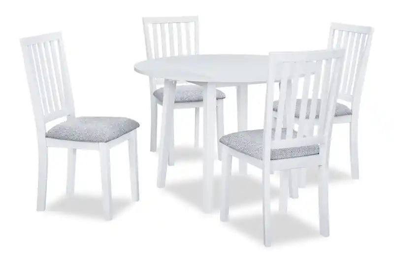 Chaise de salle à manger Bryn avec assise en tissu, dossier à lattes blanc et gris