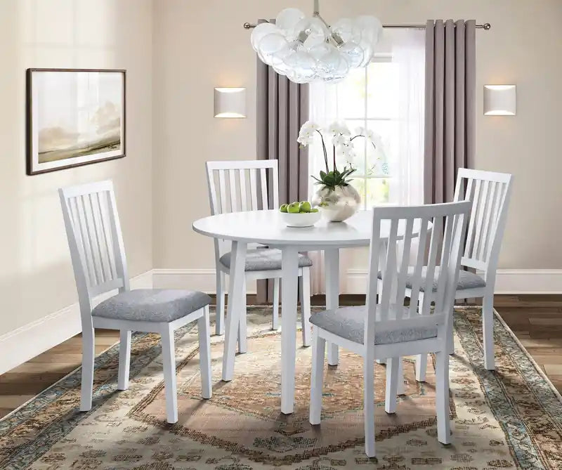 Chaise de salle à manger Bryn avec assise en tissu, dossier à lattes blanc et gris