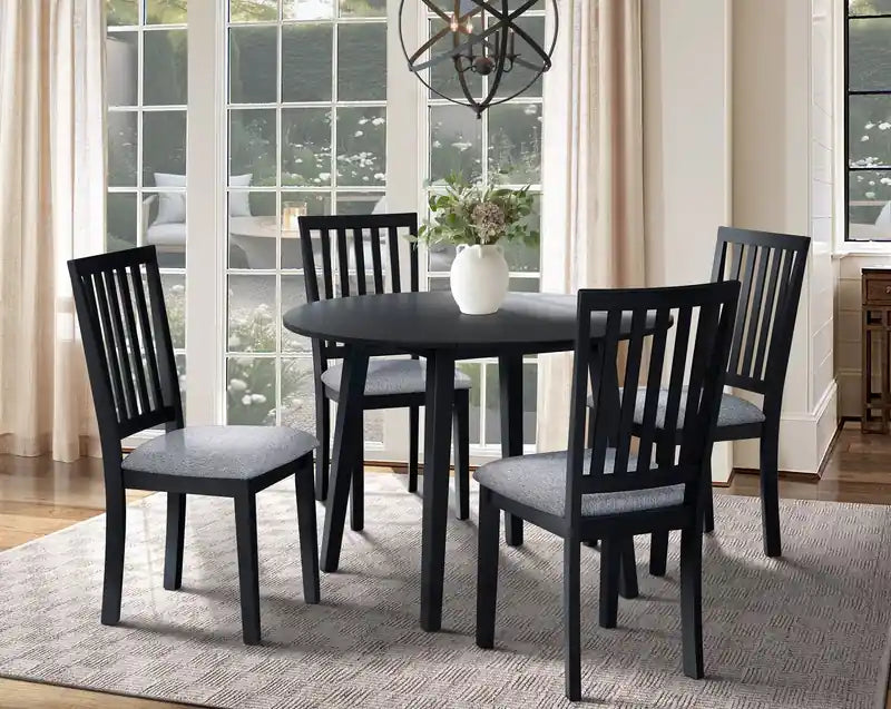 Chaise de salle à manger Bryn avec assise en tissu, dossier à lattes blanc et gris