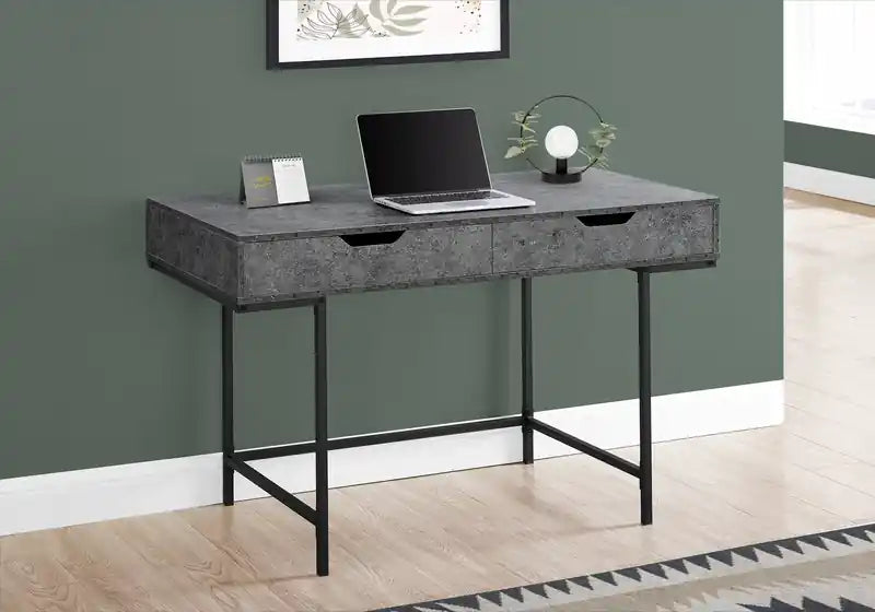 47.25 Bureau avec 2 tiroirs - Effet Pierre Grise