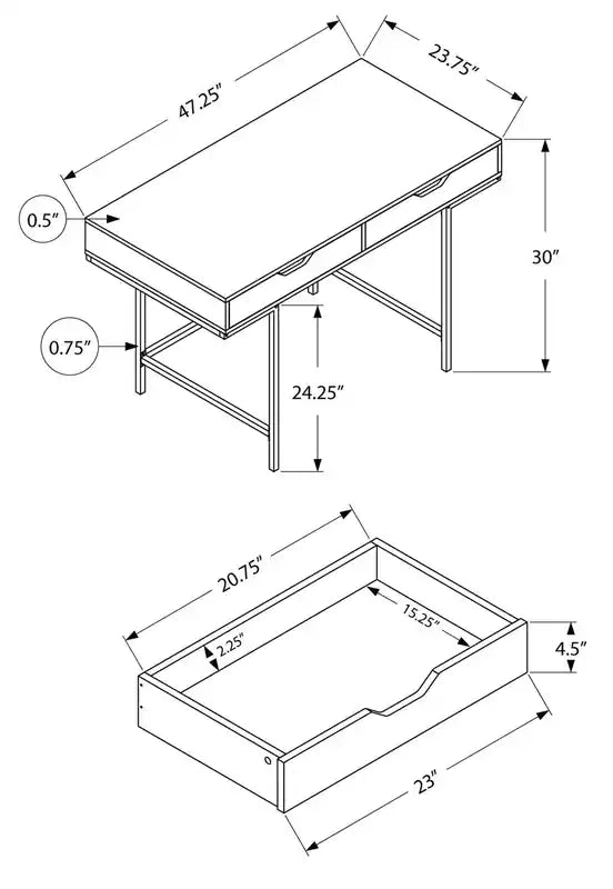 47.25 Bureau avec 2 tiroirs - Effet Pierre Grise