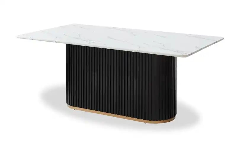 Kort & Co. Capri Dining Table with Marble-Look Top & Gold Accent, Pedestal Base, 72W - Black/White