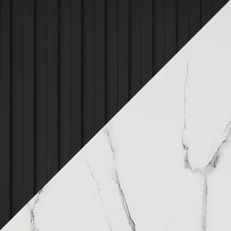 Table de salle à manger Capri avec plateau effet marbre et accents dorés, pied central, 72 po de largeur - Noir/blanc