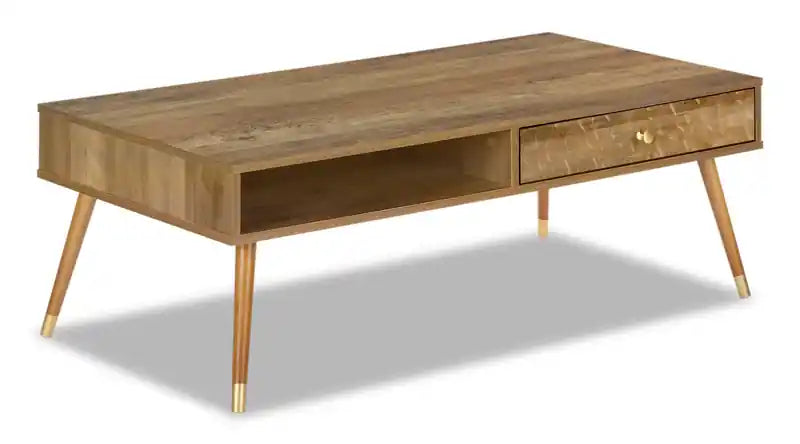 Cydney 43.5 Modern Coffee Table with Storage - Walnut Finish Wood Legs