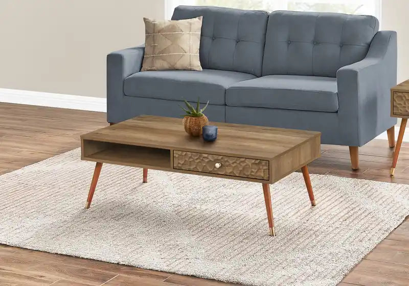 43.5 Table basse moderne avec rangement - Pieds en bois finition noyer