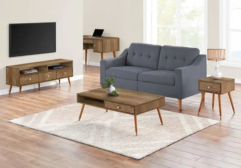 43.5 Table basse moderne avec rangement - Pieds en bois finition noyer