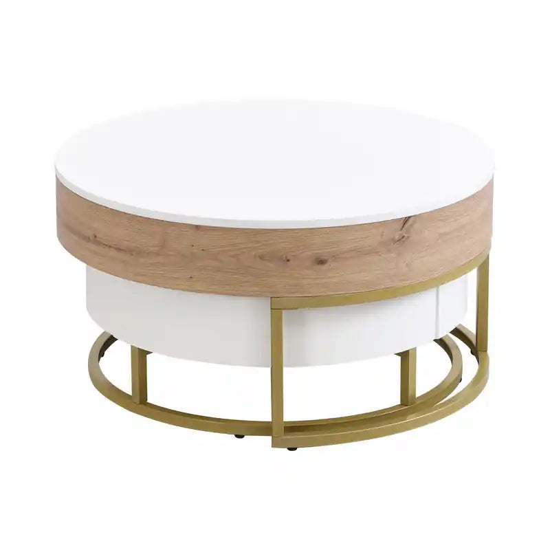 Sherry 31.5 Round Engineered Wood Lift-top Nesting Coffee Table With Drawers