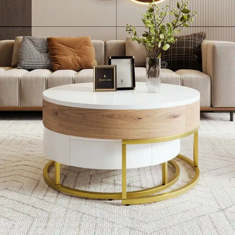 Table basse gigogne relevable de 31,5 po en bois manufacturé avec tiroirs