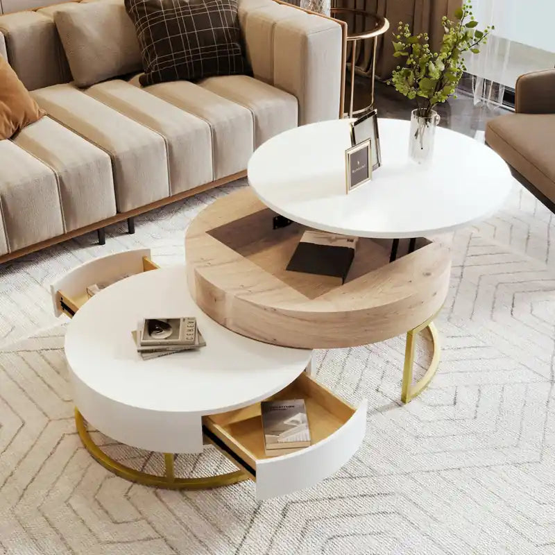 Table basse gigogne relevable de 31,5 po en bois manufacturé avec tiroirs