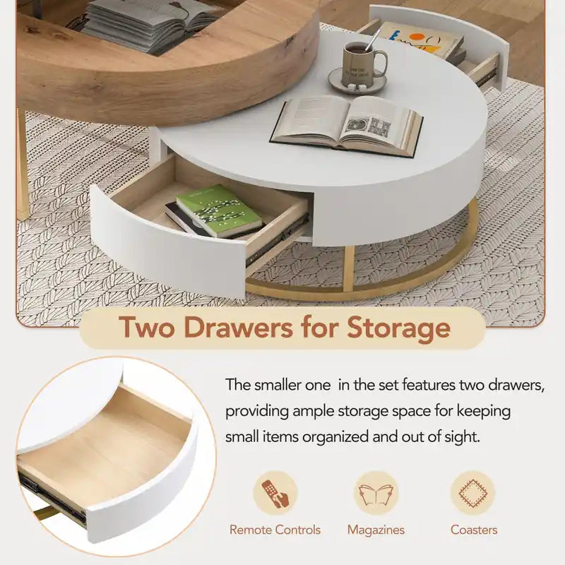 Table basse gigogne relevable de 31,5 po en bois manufacturé avec tiroirs
