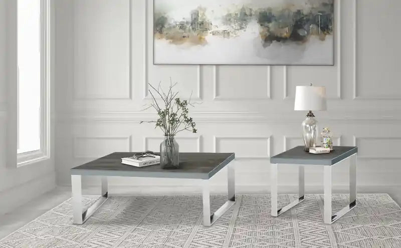 Table d'appoint Sylph, imitation bois et acier inoxydable