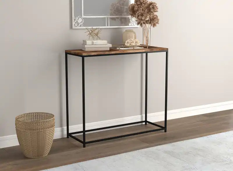 Console de 31 po au design moderne – Bois récupéré marron avec métal noir