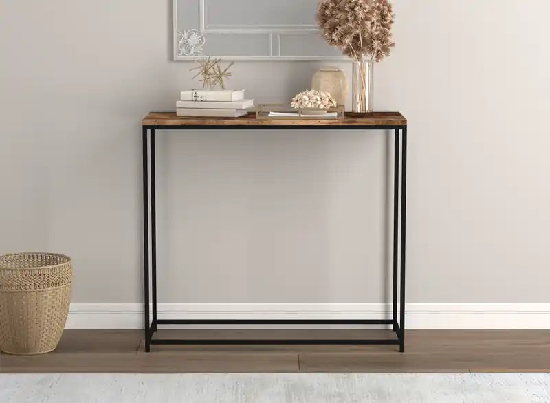 Console de 31 po au design moderne – Bois récupéré marron avec métal noir