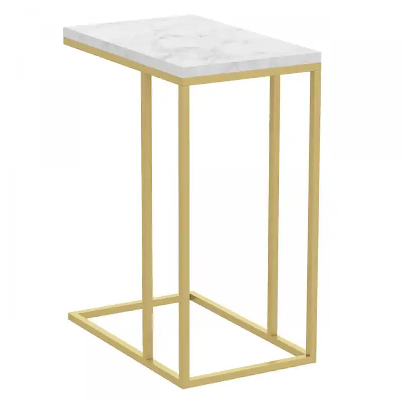 19 C-Shaped Marble Gold Metal End Table With Metal Frame - Multicolour