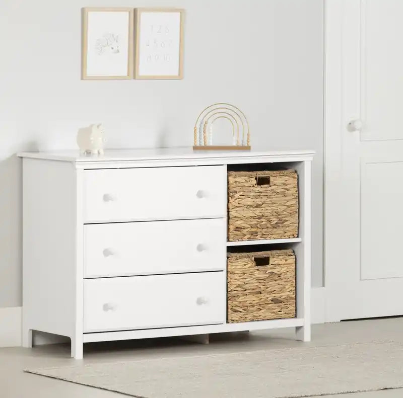 Commode 3 tiroirs Cotton Candy avec paniers de rangement - Blanc pur