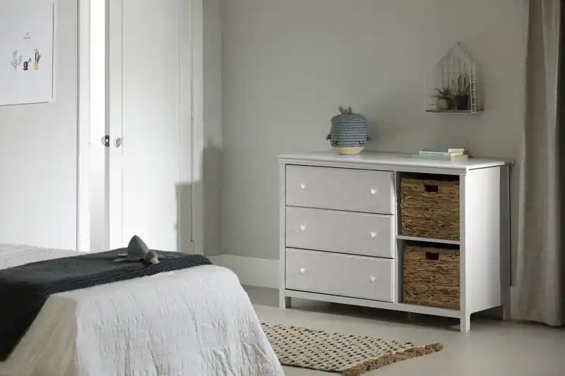 Commode 3 tiroirs Cotton Candy avec paniers de rangement - Blanc pur