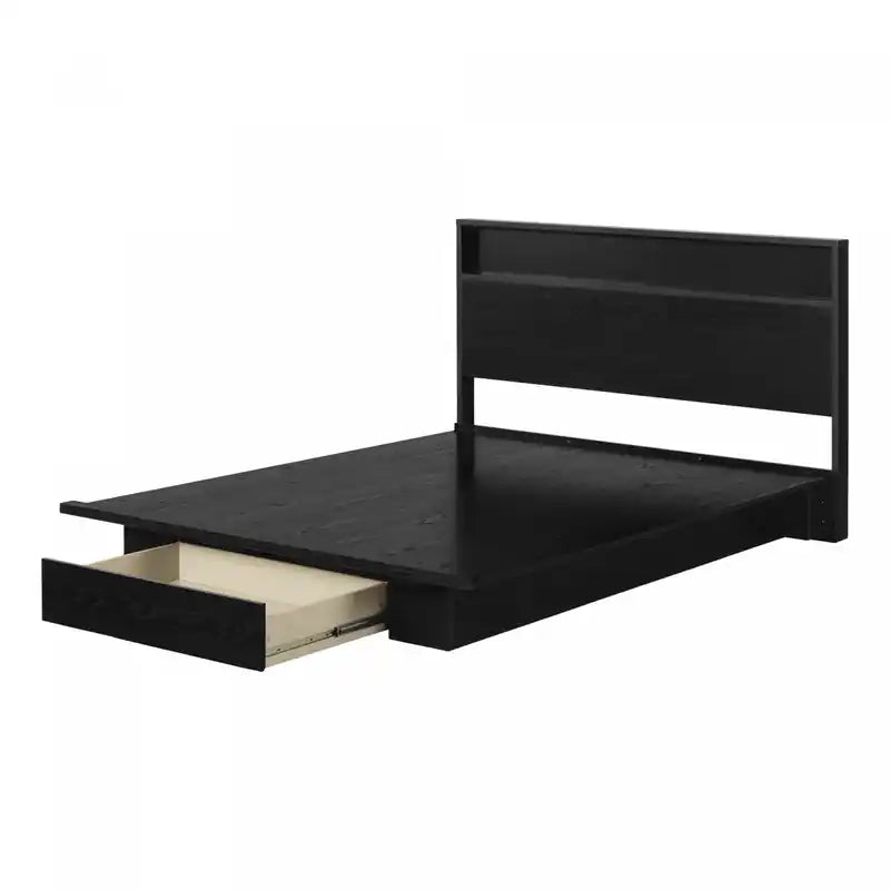 Primo Platform Bed And Headboard Set Black Oak - South Shore Queen Bed
