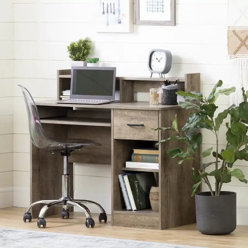 Bureau avec plateau clavier - Chêne patiné