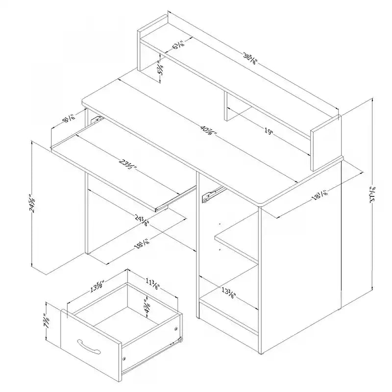 Bureau avec plateau clavier - Chêne patiné