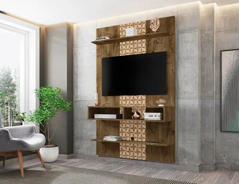 Long meuble TV mural flottant 45.35 avec étagère suspendue