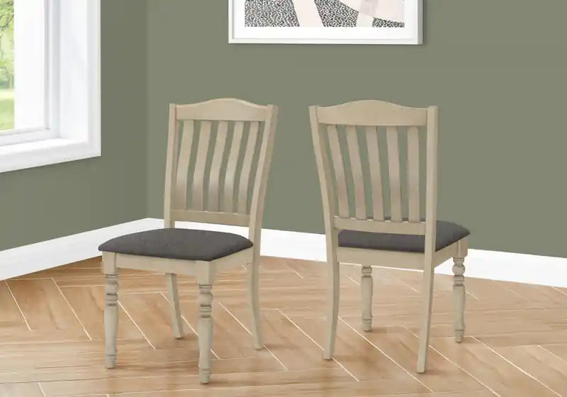 Chaise de salle à manger Cuisine Tissu gris antique Pieds en bois Transitionnel