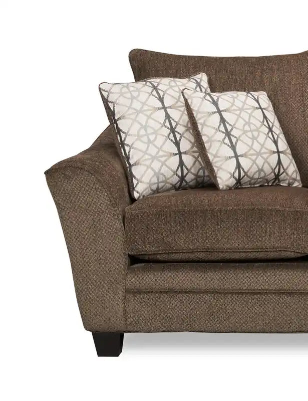 Canapé 100 % chenille fabriqué au Canada avec accoudoirs évasés et coussins décoratifs