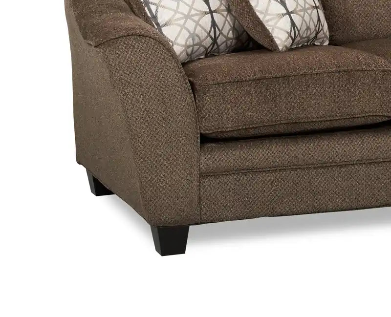Canapé 100 % chenille fabriqué au Canada avec accoudoirs évasés et coussins décoratifs
