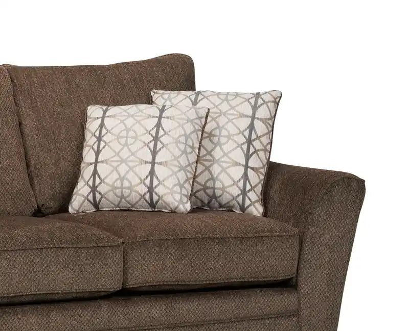 Canapé 100 % chenille fabriqué au Canada avec accoudoirs évasés et coussins décoratifs