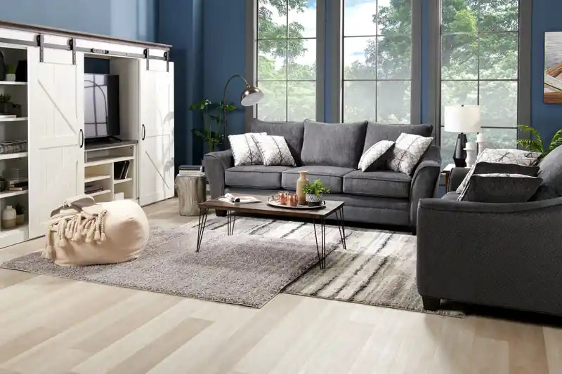 Canapé 100 % chenille fabriqué au Canada avec accoudoirs évasés et coussins décoratifs