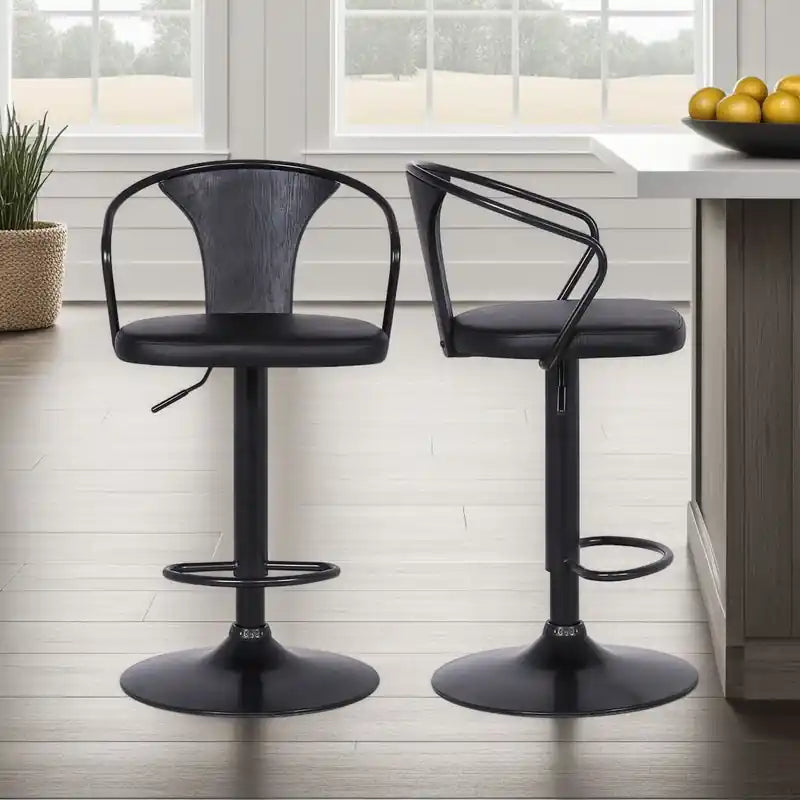 Tabouret de bar avec siège pivotant et réglable, tissu en cuir végétalien, H 23,5-32
