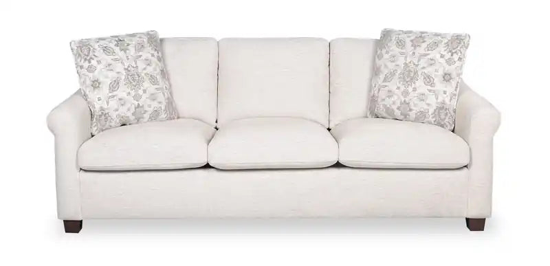 Mallie 84 Chenille Fabric Sofa with Rolled Arms and Wood Legs - Shell White