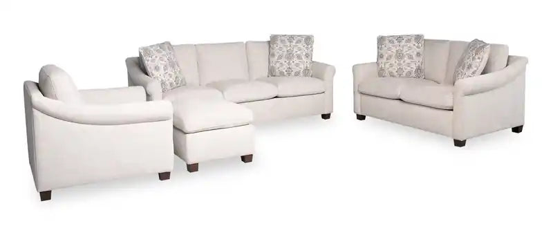 Canapé 84 po en tissu chenille avec accoudoirs roulés et pieds en bois - Blanc coquille