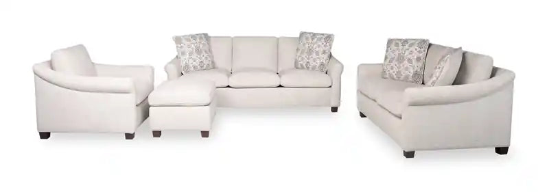 Canapé 84 po en tissu chenille avec accoudoirs roulés et pieds en bois - Blanc coquille