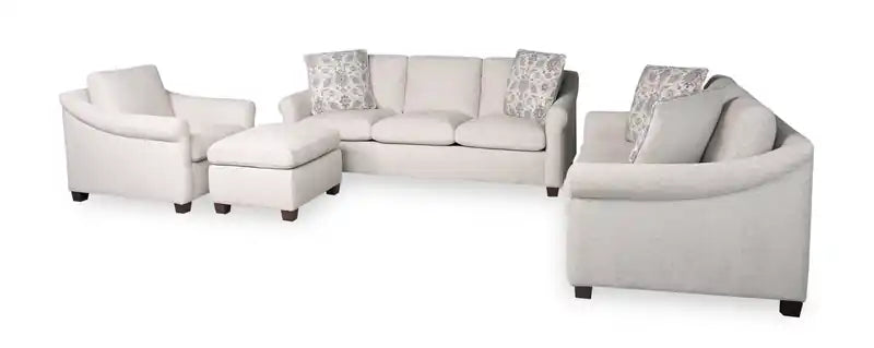 Canapé 84 po en tissu chenille avec accoudoirs roulés et pieds en bois - Blanc coquille