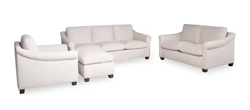Canapé 84 po en tissu chenille avec accoudoirs roulés et pieds en bois - Blanc coquille